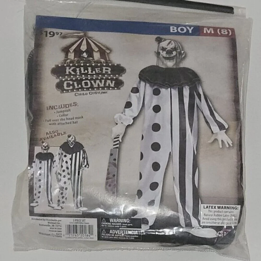 Killer Clown MASK AND BLACK COLLAR ONLY Halloween Costume Boys Medium NEVER USED